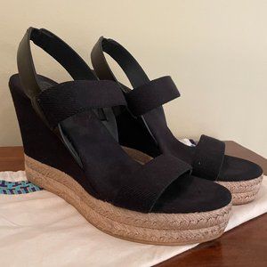 TORY BURCH Black 2 Band Sling Back Wedge Shoes